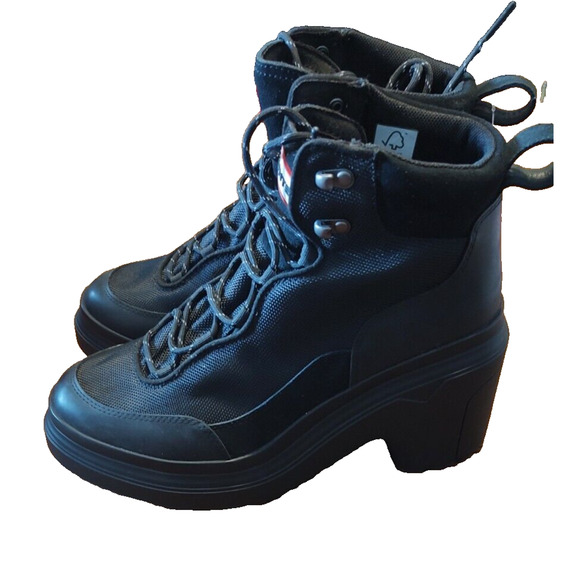 HUNTER Discoverer Mid Lace-Up Heel Boots BLACK Size 10 NEW NWOB - Picture 4 of 7